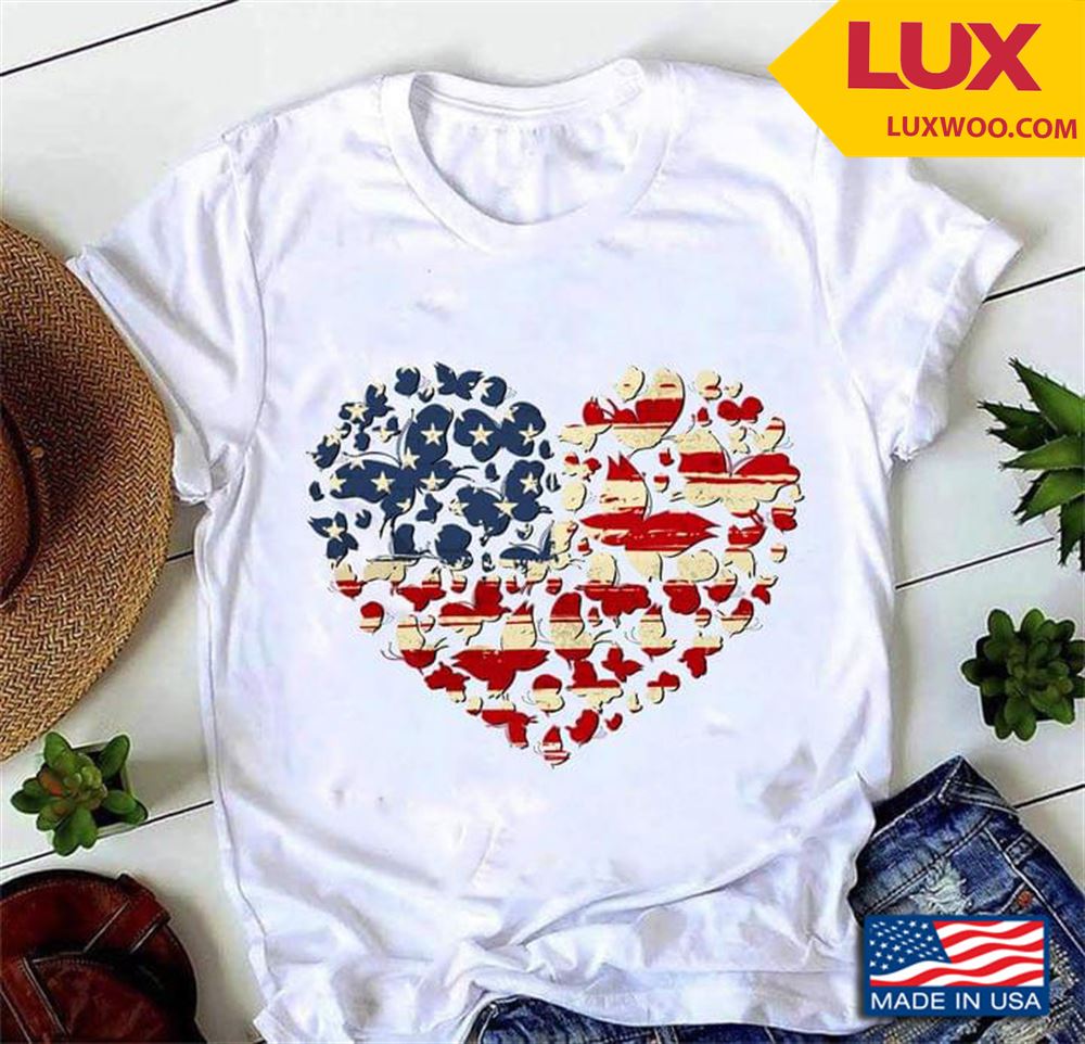 American Flag Butterflies Heart For Animal Lover Shirt Size Up To 5xl