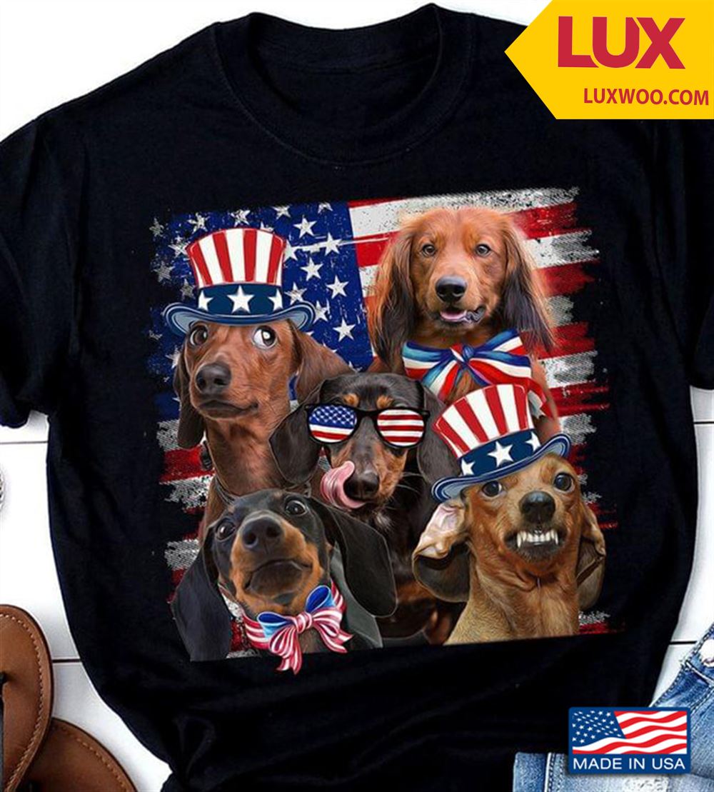 Patriotic Dachshund Golden 4th Of July Celebrating American Usa Flag For Dog Lover Tshirt Size Up To 5xl