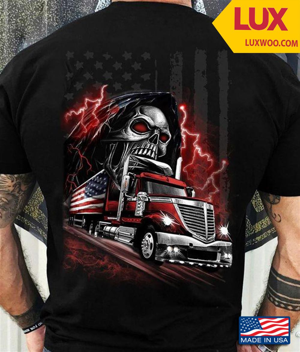 Scary Skull And American Usa Flag Truck Speed Cool Design For Awesome Truck Driver Tshirt Size Up To 5xl