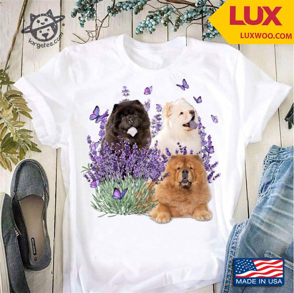 Three Chow Chows Butterflies And Lavender For Dog Lover Tshirt Size Up To 5xl