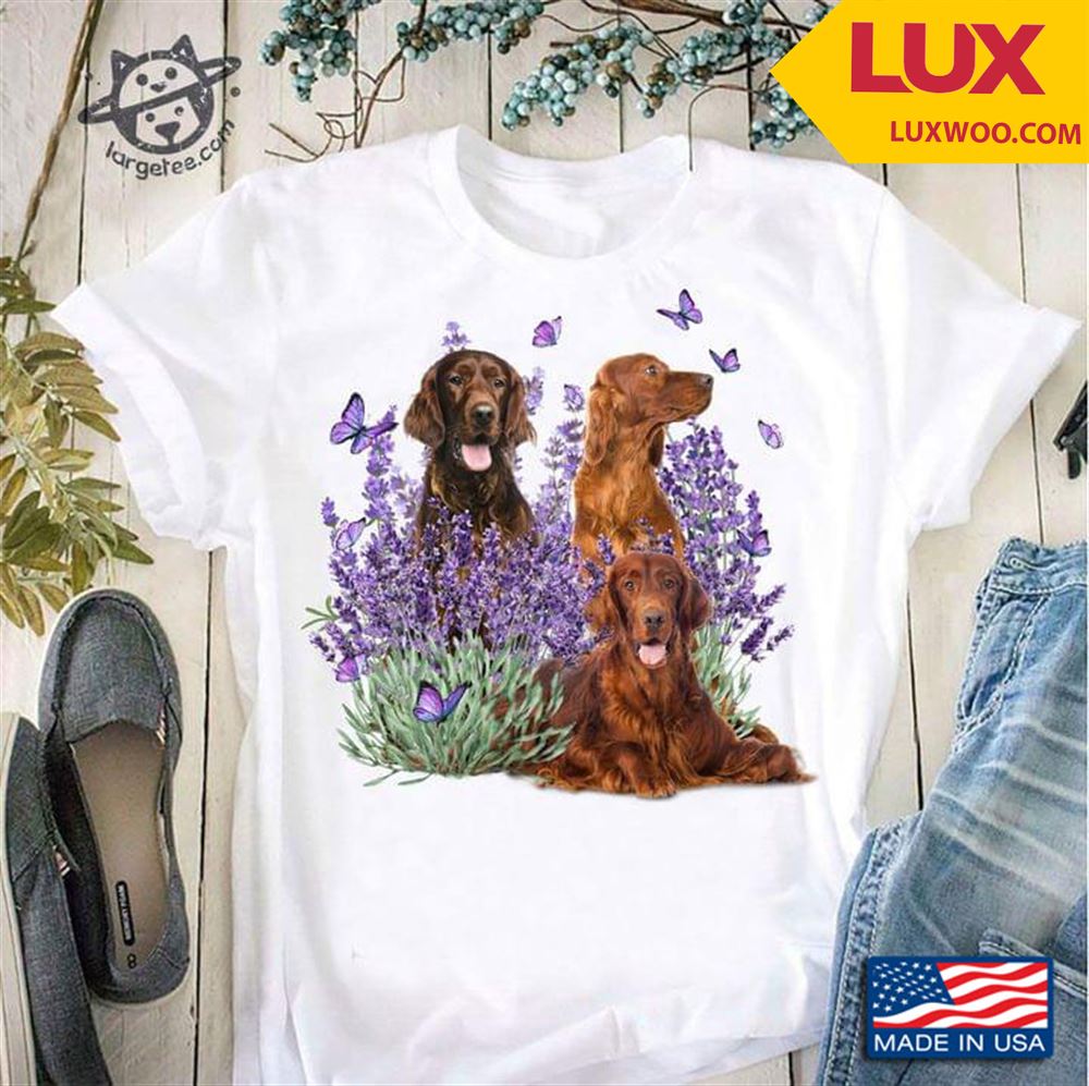 Three Irish Setters Butterflies And Lavender For Dog Lover Tshirt Size Up To 5xl