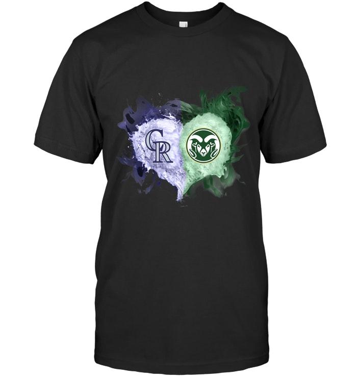MLB Colorado Rockies And Colorado State Rams Flaming Heart Fan T Shirt Hoodie Size Up To 5xl