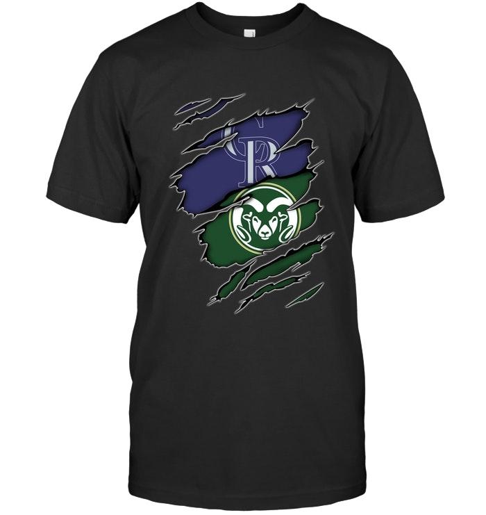 MLB Colorado Rockies And Colorado State Rams Layer Under Ripped Shirt Gift For Fan