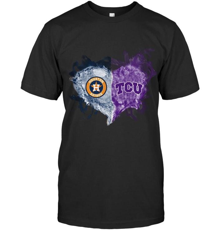 Mlb Houston Astros And Tcu Horned Frogs Flaming Heart Fan T Shirt