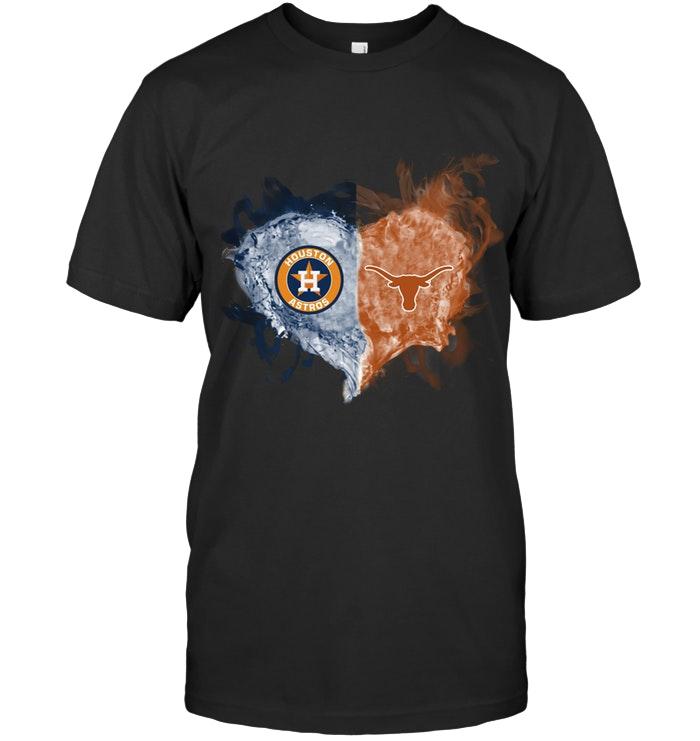 Mlb Houston Astros And Texas Longhorns Flaming Heart Fan T Shirt