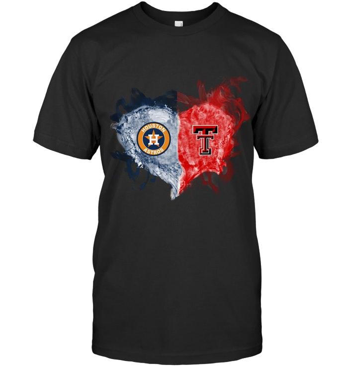MLB Houston Astros And Texas Tech Red Raiders Flaming Heart Fan T Shirt Gift For Fan