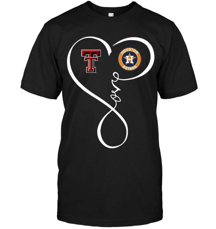MLB Houston Astros Texas Tech Red Raiders Houston Astros Love Heart Shirt Size S-5xl
