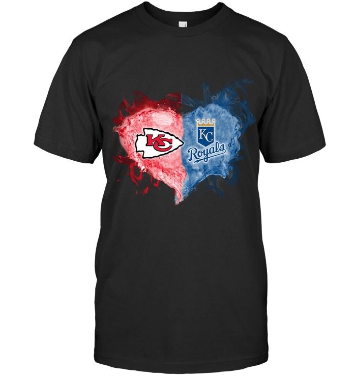Mlb Kansas City Royals Kansas City Chiefs And Kansas City Royals Flaming Heart Fan T Shirt