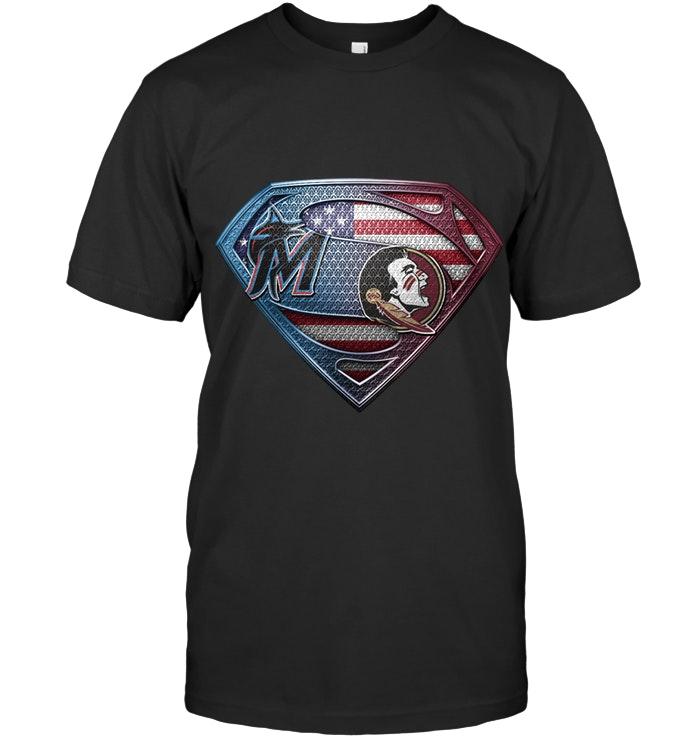 Mlb Miami Marlins And Florida State Seminoles Superman American Flag Layer Shirt Hoodie