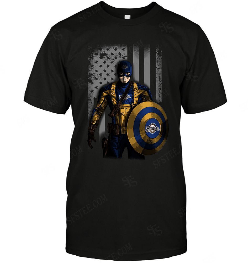 Mlb Milwaukee Brewers Captain Flag Dc Marvel Jersey Superhero Avenger Tshirt