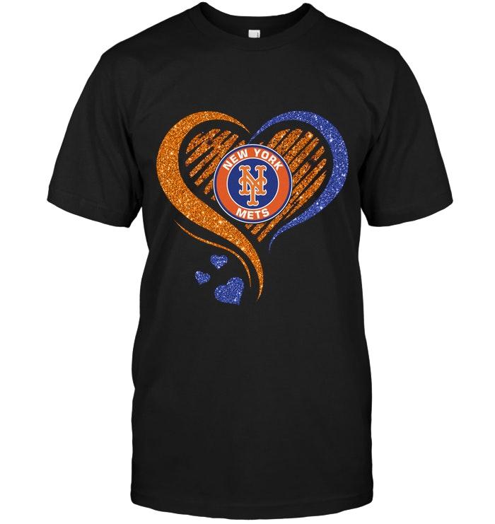 Mlb New York Mets Heart Glittering Shirt Full Size Up To 5xl