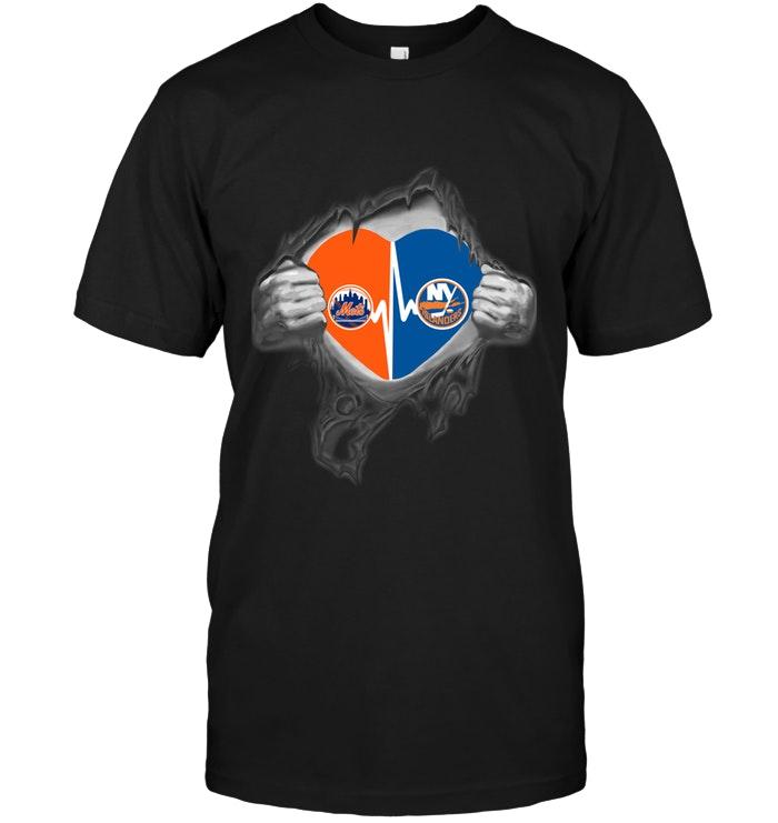 Mlb New York Mets New York Islanders Love Heartbeat Ripped Shirt Full Size Up To 5xl
