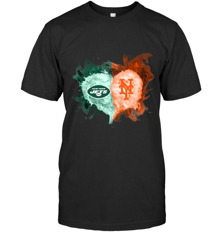 Mlb New York Mets New York Jets And New York Mets Flaming Heart Fan T Shirt