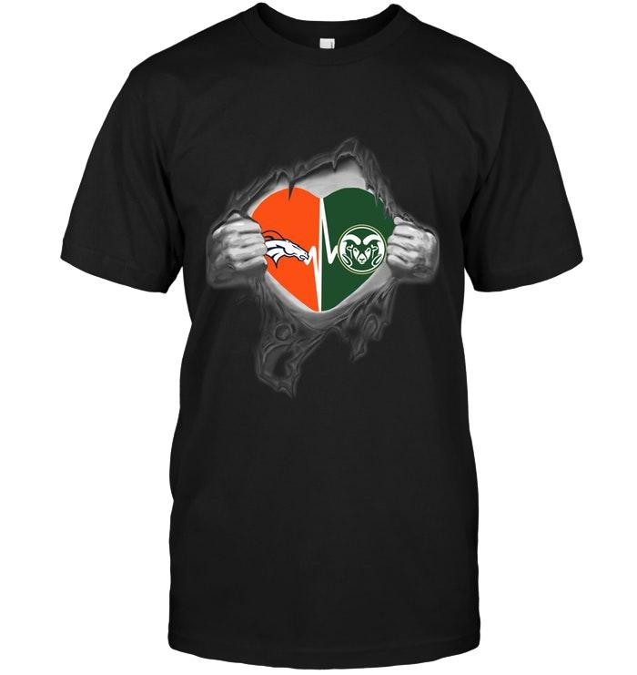 NCAA Colorado State Rams Denver Broncos Colorado State Rams Love Heartbeat Ripped Shirt Size Up To 5xl