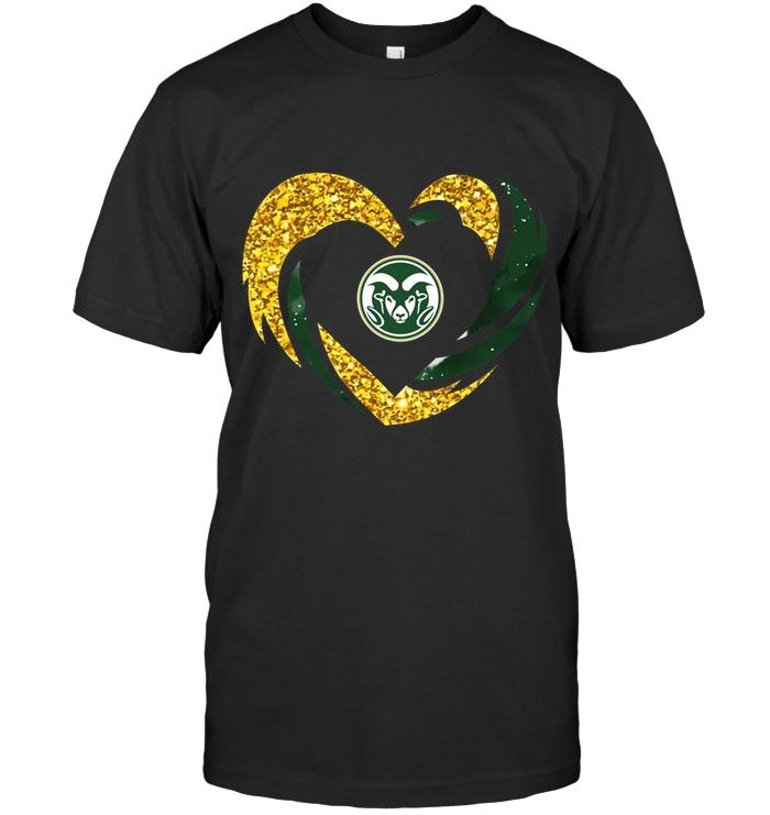 NCAA Colorado State Rams Heart Love Golden Glitter Pattern Hurricane Shirt Size Up To 5xl