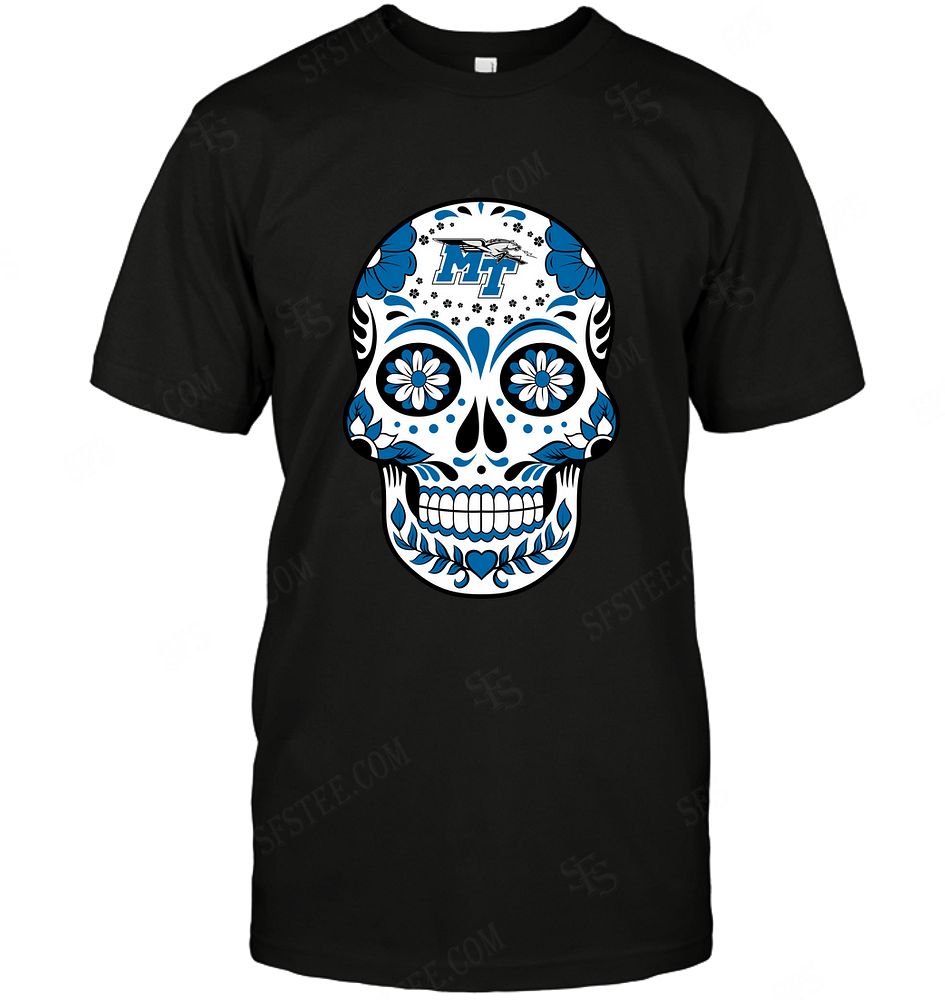 NCAA Middle Tennessee Blue Raiders Skull Rock With Flower Shirt Tshirt For Fan
