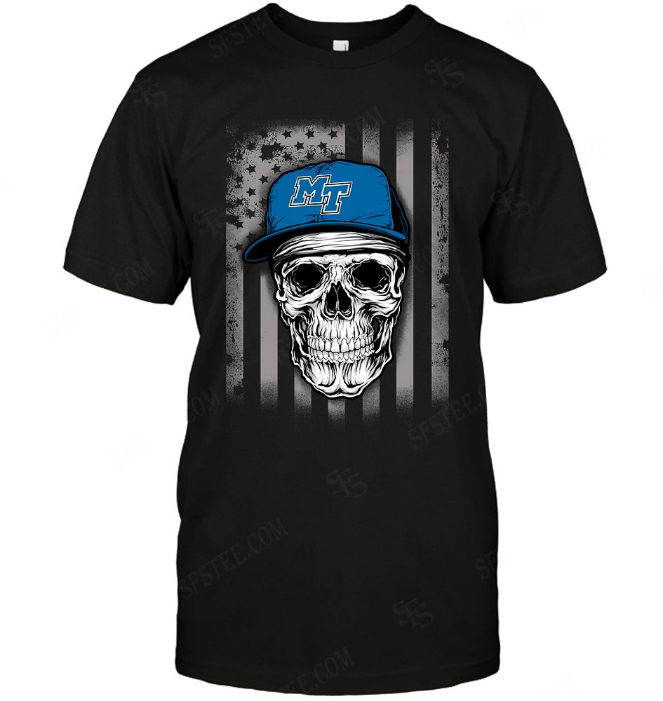 NCAA Middle Tennessee Blue Raiders Skull Rock With Hat Shirt Tshirt For Fan