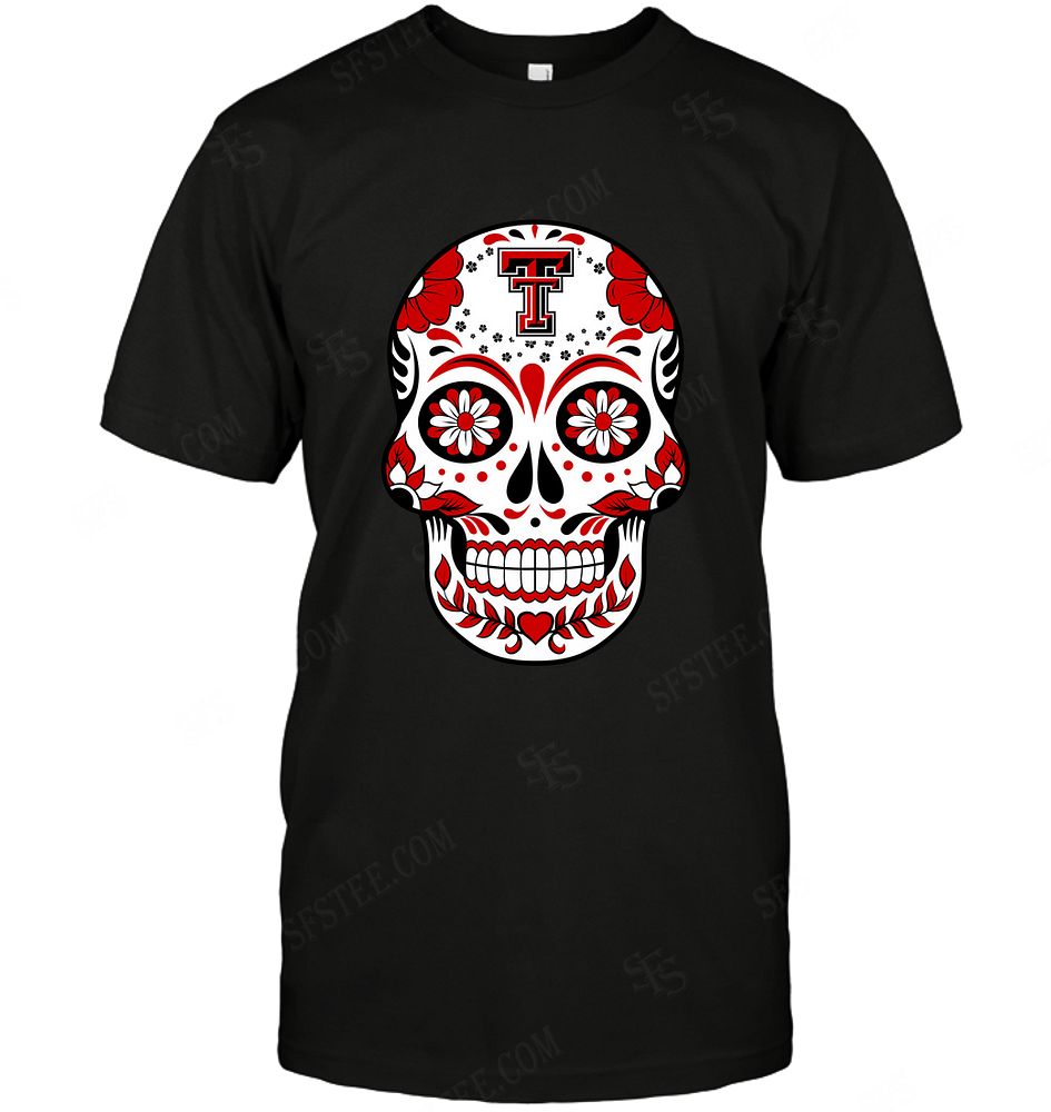 NCAA Texas Tech Red Raiders Skull Rock With Flower Shirt Size S-5xl