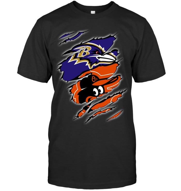 Nfl Baltimore Ravens And Baltimore Orioles Layer Under Ripped Shirt Hoodie Plus Size Up To 5xl