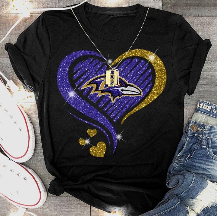 Nfl Baltimore Ravens Glitter Heart Shape Sweater Plus Size Up To 5xl