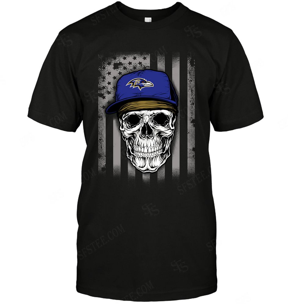 Nfl Baltimore Ravens Skull Rock With Hat Hoodie Plus Size Up To 5xl