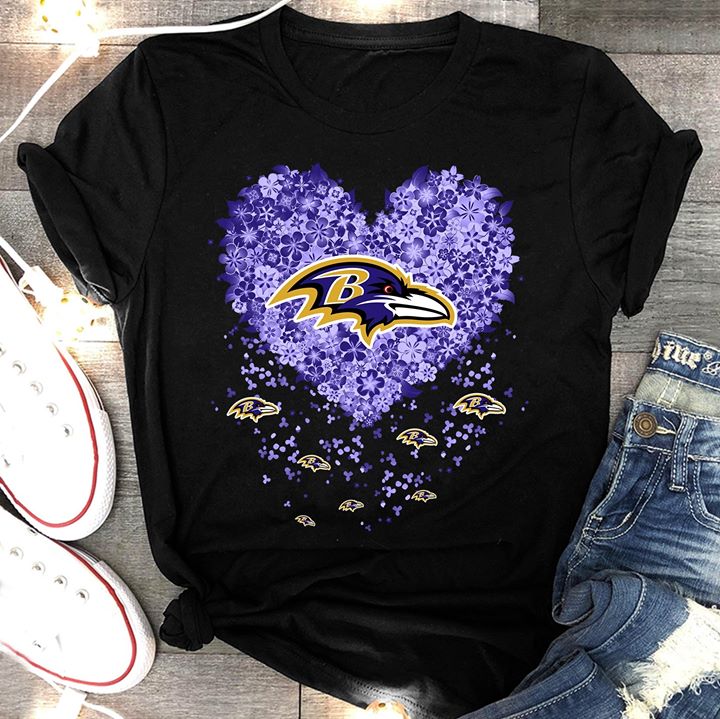 Nfl Baltimore Ravens Tiny Flowers Heart Shaped Tank Top Plus Size Up To 5xl