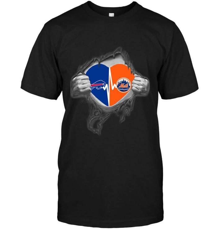 Nfl Buffalo Bills New York Mets Love Heartbeat Ripped Shirt Sweater Plus Size Up To 5xl