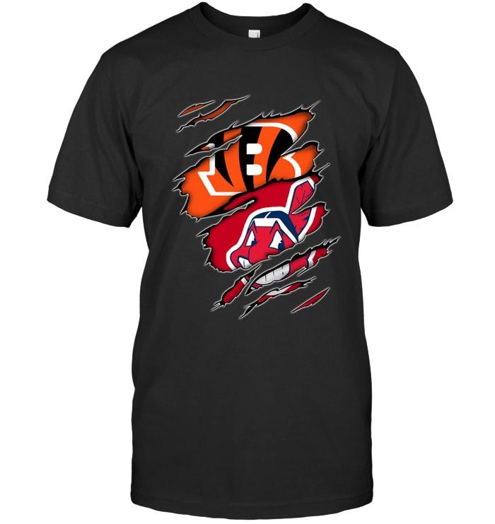 Nfl Cincinnati Bengals And Cleveland Indians Layer Under Ripped Shirt Shirt Size Up To 5xl