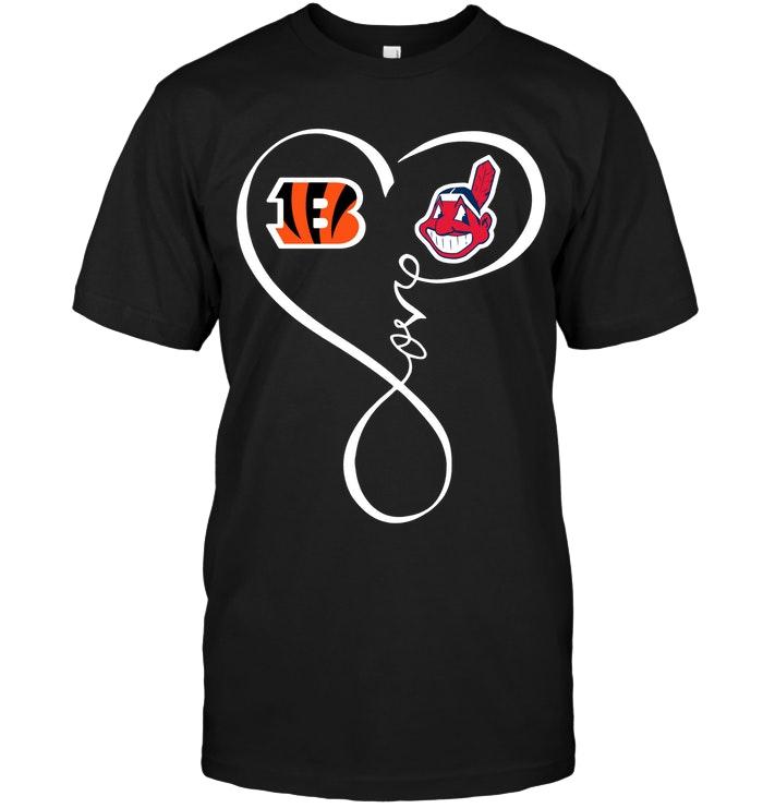 Nfl Cincinnati Bengals Cleveland Indians Love Heart Shirt Long Sleeve Plus Size Up To 5xl