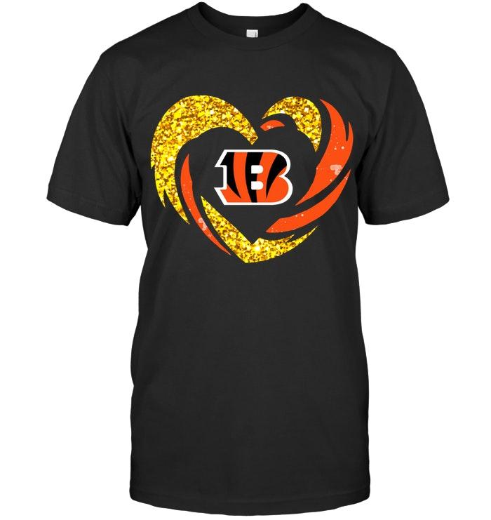 Nfl Cincinnati Bengals Heart Love Golden Glitter Pattern Hurricane Shirt Hoodie Size Up To 5xl