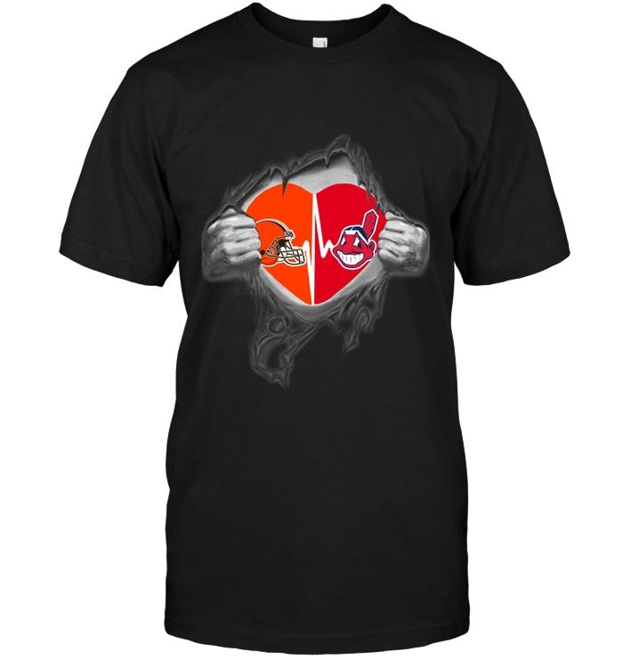 Nfl Cleveland Browns Cleveland Indians Love Heartbeat Ripped Shirt Tshirt Size Up To 5xl