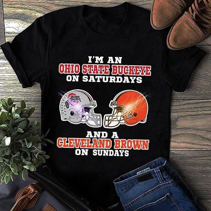 Nfl Cleveland Browns Im A Ohio State Buckeyes On Saturdays And Cleveland Browns On Sundays T Shirt Sweater Plus Size Up To 5xl