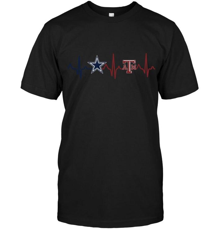 Nfl Dallas Cowboys Texas A M Aggies Heartbeat Shirt Tshirt Plus Size Up To 5xl