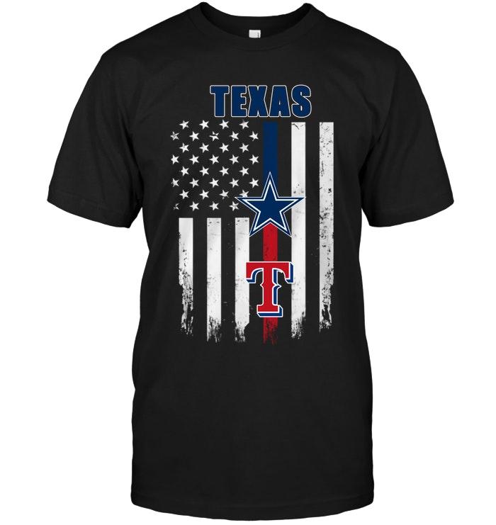 Nfl Dallas Cowboys Texas Dallas Cowboys Texas Rangers American Flag Shirt Black Long Sleeve Shirt Plus Size Up To 5xl