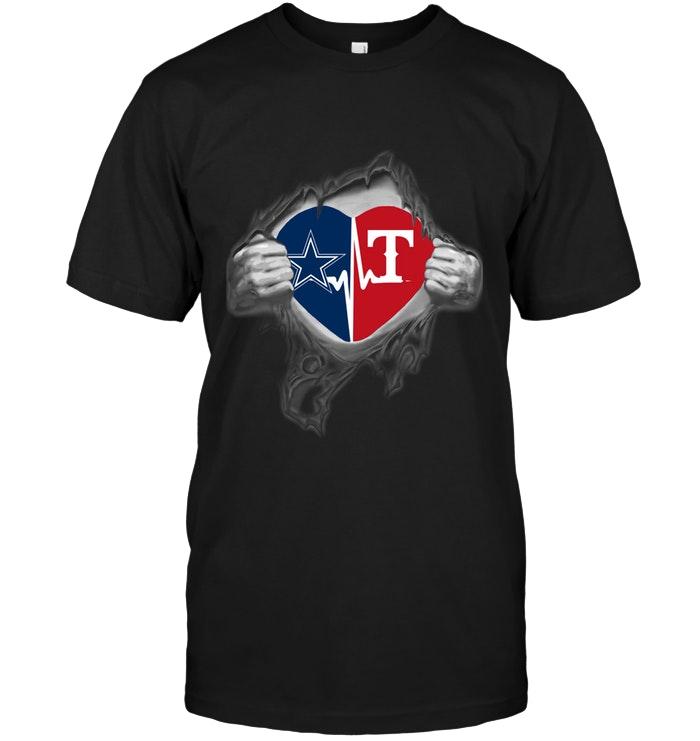 Nfl Dallas Cowboys Texas Rangers Love Heartbeat Ripped Shirt Tank Top Shirt Plus Size Up To 5xl