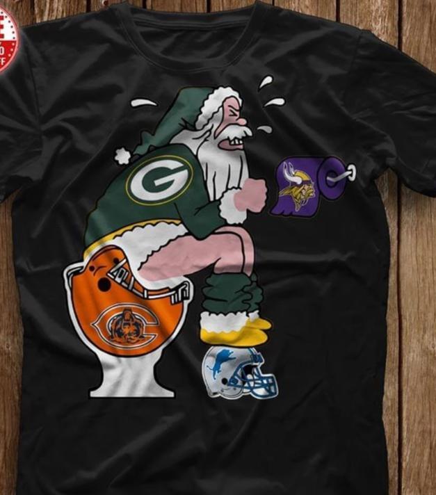 Nfl Detroit Lions Green Bay Packers Santa Sits On Chicago Bears Toilet Step On Detroit Lions Helmet T Shirt Tank Top Plus Size Up To 5xl