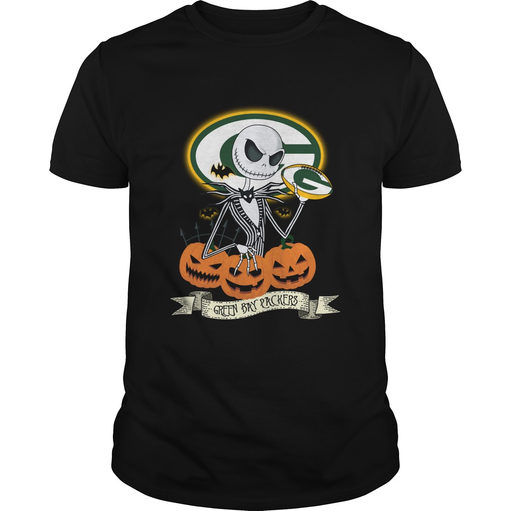 Nfl Green Bay Packers Nfl Halloween Green Bay Packers Jack Skellington Long Sleeve Plus Size Up To 5xl