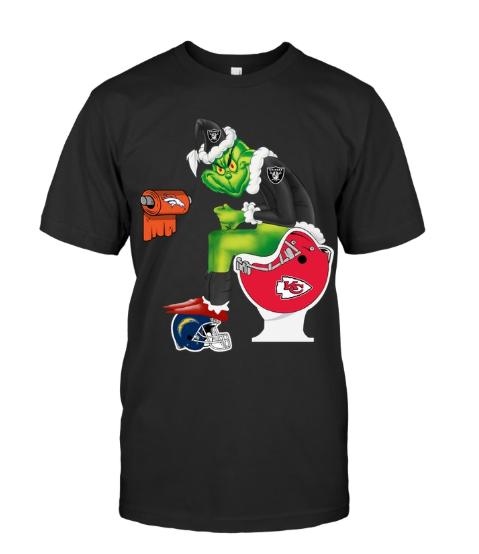 Nfl Los Angeles Chargers Oakland Raiders Grinch Kansas City Chiefs Toilet Los Angeles Chargers Helmet T Shirt Sweater Plus Size Up To 5xl