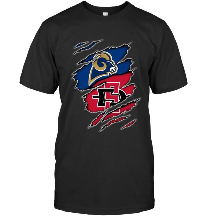 NFL Los Angeles Rams And San Diego State Aztecs Layer Under Ripped Shirt Size S-5xl