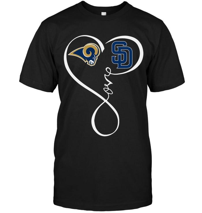 NFL Los Angeles Rams San Diego Padres Love Heart Shirt Size S-5xl