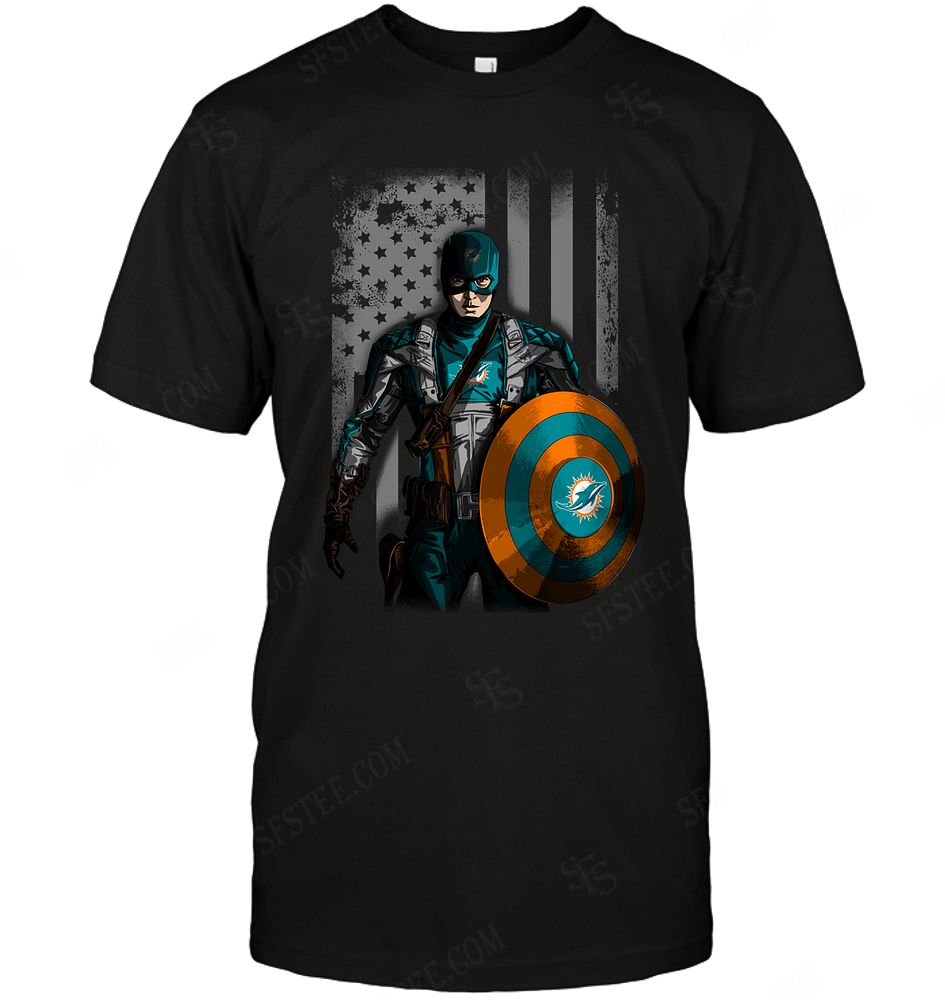 NFL Miami Dolphins Captain Flag Dc Marvel Jersey Superhero Avenger Shirt Size Up To 5xl
