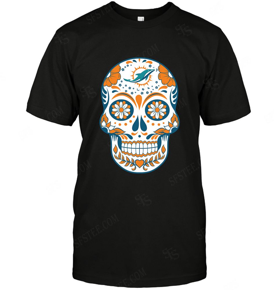 NFL Miami Dolphins Skull Rock With Flower Sweater Shirt Gift For Fan