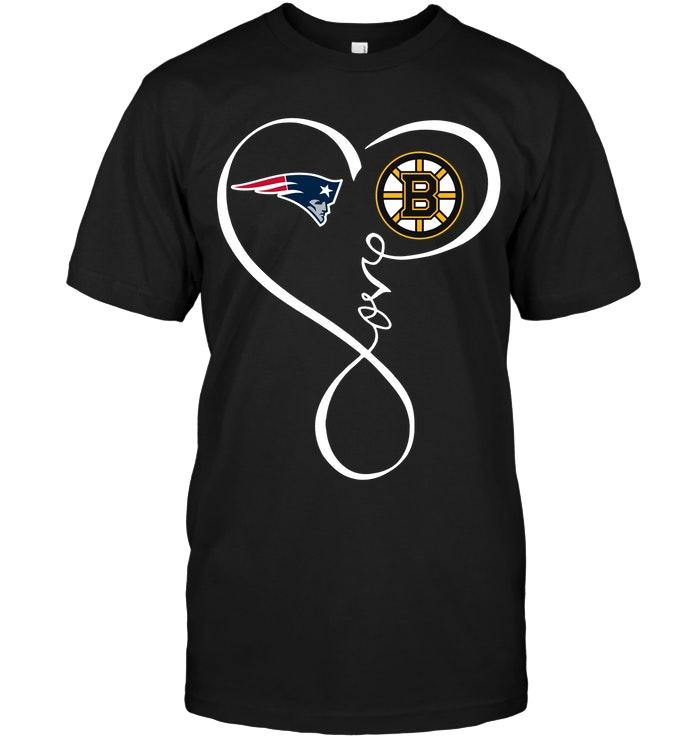 Nfl New England Patriots Boston Bruins Love Heart Shirt Black Long Sleeve Plus Size Up To 5xl