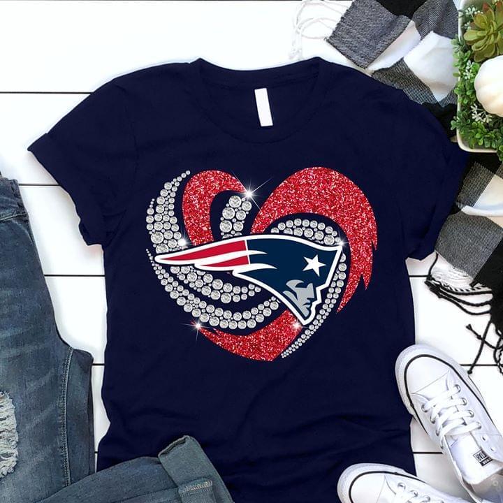 Nfl New England Patriots Red Silver Glitter Heart Shaped T Shirt Black Sweater Plus Size Up To 5xl