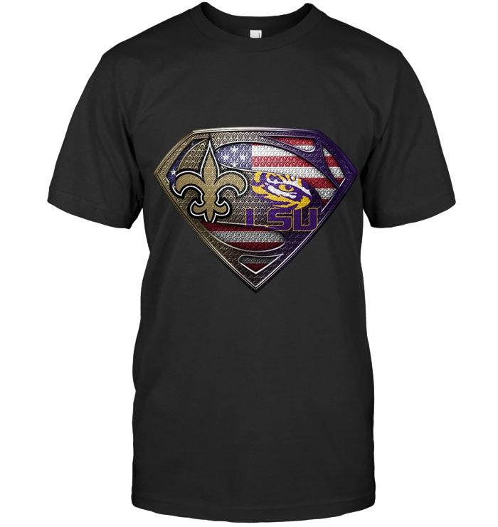 NFL New Orleans Saints And Lsu Tigers Superman American Flag Layer Simpson Shirt White Sweater Shirt Size S-5xl