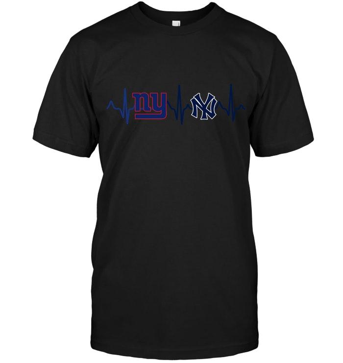 Nfl New York Giants New York Yankees Heartbeat Shirt Black Shirt Plus Size Up To 5xl