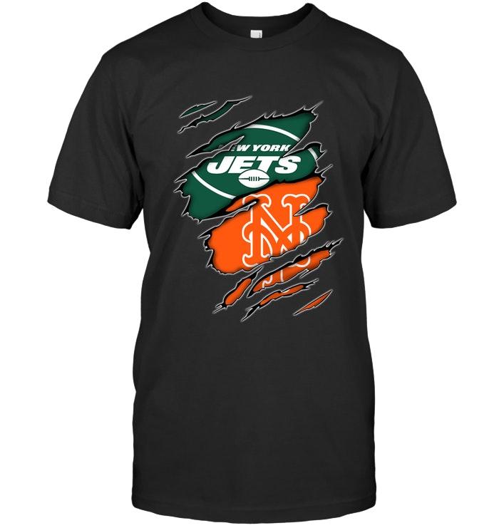 Nfl New York Jets And New York Mets Layer Under Ripped Shirt White Shirt Plus Size Up To 5xl