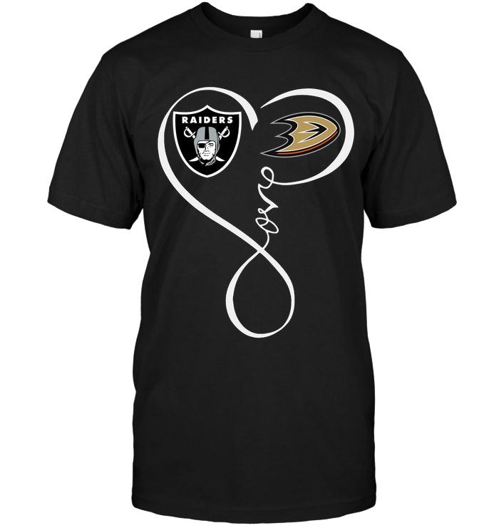 NFL Oakland Las Vergas Raiders Anaheim Ducks Love Heart Shirt Size S-5xl