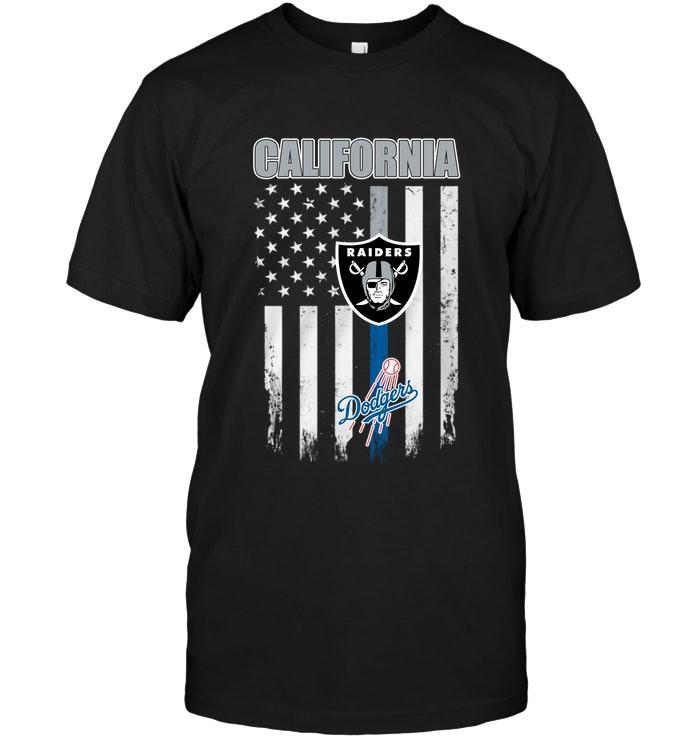 NFL Oakland Las Vergas Raiders California Oakland Las Vergas Raiders Los Angeles Dodgers American Flag Shirt Hoodie Shirt Tshirt For Fan