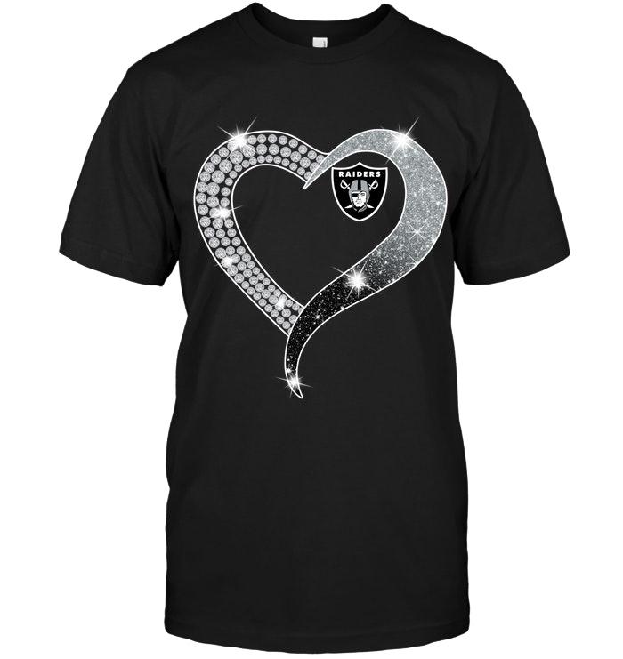 NFL Oakland Las Vergas Raiders Glitter Diamond Heart Shirt White Shirt Size Up To 5xl